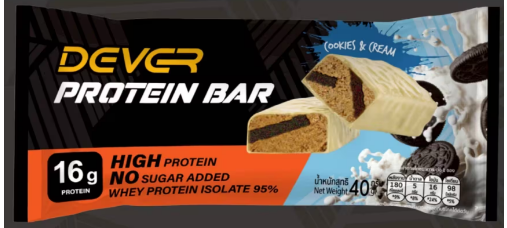 Dever Cookies and Cream Protein Bar (40 grams)